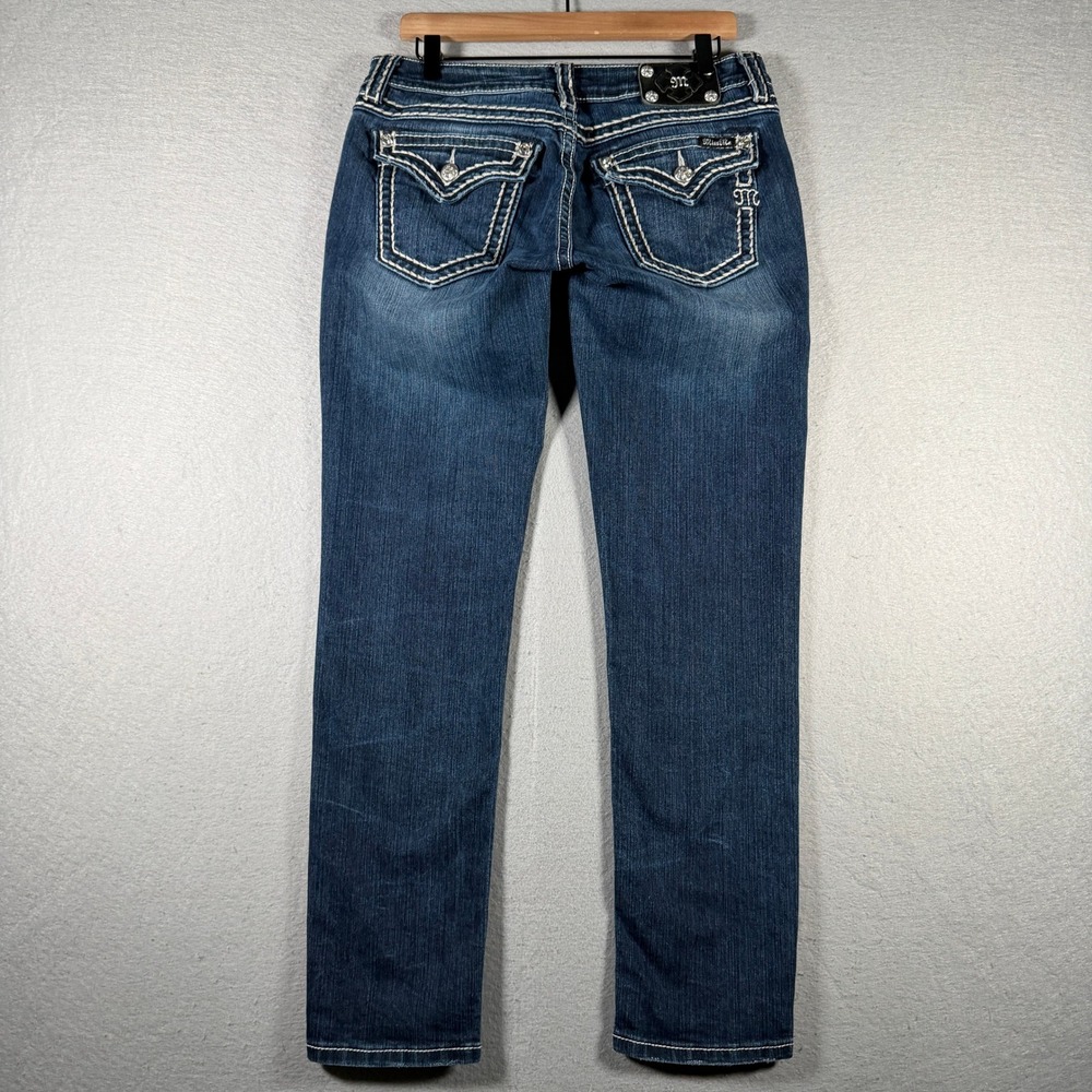 Miss Me Signature Skinny Jeans Dark Wash Thick Stitch Embellished JS5014S58 31 - Picture 2 of 16